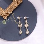 Elegant Pearl Dangle Drop Earrings for Women,Teardrop Shape Crystal Earrings Gold Photo 0