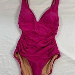 J.Crew NWT  Pink Ruched V Neck One Piece Swimsuit Beach Barbie Classic Size 10 Photo 0