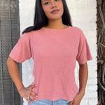 Anthropologie Vintage silk kevo Pink ribbed short sleeve sweater top size XL Photo 0