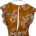 Luxxel  Maxi Dress Plunging Neckline Cap Ruffle Sleeves Yellow Gold Floral Size S Photo 4