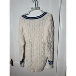American Eagle  White Cable Knit Tennis Preppy Striped Oversized Sweater Large Photo 7
