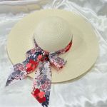 Straw Sun Hat Wide Brim Floral Bow 100% Grass Small Beachy Summer Chic Vacation Pink Photo 0