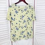 SO  Heritage Floral Lace Up V Neck Short Sleeve Blouse Yellow Blue Small Photo 7