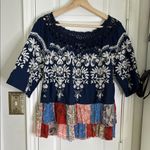 John Mark Embroidered ruffle tiered crochet patchwork blouse Photo 1