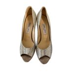 Jimmy Choo Gold Metallic Leather Peeptoe Heels Size 40 / US 10 Photo 2