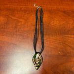 Green Brown Murano Style Glass Teardrop Pendant Necklace‎ Black Ribbon Cord Boho Photo 0