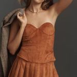 Anthropologie NWT Mare Mare Strapless Corset pleated Suede Brown Mini Dress M!! Photo 0