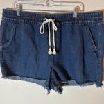 Loft  Denim Drawstring Frayed Hem Shorts Size XL Photo 0