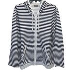 Talbots  Womens Stripe Full Zip Drawstring Long Sleeve Hoodie Black White Size 2X Photo 0