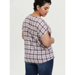 Torrid Womens Blouse 0 L 12 Berry Purple & Ivory Plaid Tie Front Midi Dolman NEW Photo 1