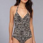 Badgley Mischka  Zara Surplice Mio Halter One Piece Swimsuit Size 10 Photo 0