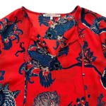 Violet+Claire  Blouse Too Red Blue Floral Split Neck 3/4 Bell Sleeves Medium Photo 6