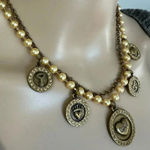 Vintage Y2K Style SISI AMBER Brass Tone Choker Necklace Rhinestone Charms Pearls Gold Photo 1