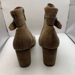 Donald Pliner  Women's Greco Tan Leather Peep Toe Stacked Block Heel Booties 10M Photo 4