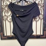 ZARA  black asymmetrical ruched gold embellished bodysuit Photo 1