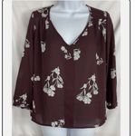 Collective Concepts  Merlot Floral Blouse Sheer V-Neck Burgundy XL EUC Photo 1