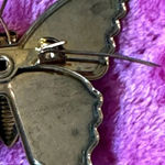 Vintage Northern Blue Butterfly Brooch Sparkle Pin Tin Gold Tone Metal Enamel Photo 4