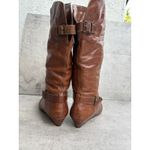 Cathy Jean  Women’s 7 Brown Tan Leather Boots W/Buckle Riding 90s Y2K Below Knee Photo 2