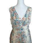 Entro Chiffon Ivory Floral V-Neck Dress Medium Fitted Waist Cottagecore Flower Photo 5