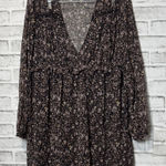ZARA  Black and Cream Floral Long‎ Sleeve Tunic mini Dress deep V neck Size M Photo 0
