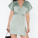 Nasty Gal NWOT NBW call in slick satin dress sage Photo 1