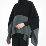 Save The Ocean Turtleneck Poncho Sweater Knit One Size Black/gray Lightweight Black Photo 0