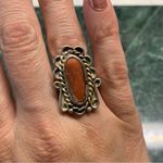 VTG Navajo Coral Sterling Silver Ring Large Rustic Size 6.5 Photo 4