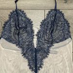 Victoria's Secret Victoria’s Secret V Wire Beige And Blue Lace V-String Teddy Bodysuit Size Medium Photo 2