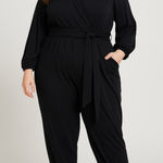 Eloquii New! Jumpsuit Black Faux Wrap Shawl Neck Belted Long Sleeve,14/16 Photo 0