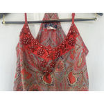 Free People VTG Y2K Red Paisley Beaded Halter Top Small Boho Festival Hippie Photo 1
