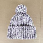 Crochet Handmade Chunky Ribbed Beanie Cream Purple Pompom Warm Hat Cap Photo 2