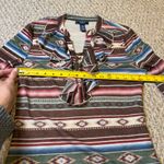 Chaps Denim Western Aztec Ruffle Mesh Lace Up Top 3/4 Sleeve Blouse Boho Size M Brown Size M Photo 6