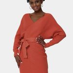 Halara 043H.- Everyday Deep V Neck Belted Mini Knitted Dress. Photo 0