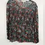 Maje  Paris Green Floral Lo Fleur Crepe Georgette Top Sheer Smocked Blouse Large Photo 2