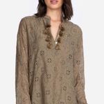 Johnny Was Vidya Tassel Eyelet Boho Shirt in Oregano Olive Khaki Size Small NWT Photo 0