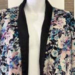 LC Lauren Conrad Black Pink and Blue Floral Open Front Tuxedo Blazer- Size 4 Photo 1