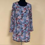 Dee Elle 🛍️ Floral Rose Gray Long Bell Sleeve Mini Sheath Dress Size XS Photo 2