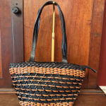 Ellepi Woven Leather Basket Tote Bag Handmade Italy Black Brown Zip Top Photo 0