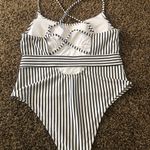 Shade & Shore  Women’s One Piece Swimsuit Black & White Striped Size XL Photo 5