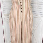 American Eagle Boho Striped Gauze Wide Leg Smocked Jumpsuit Beige Large Photo 0
