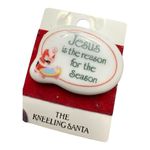 Vintage Jesus Is The Reason For The Season / Kneeling Santa Oval Lapel Pin NWT White Photo 1