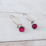 Vintage Dangle Earrings for Pierced Ears Red & Gold Tone Dainty Photo 1