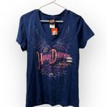 Harley Davidson Womens Blue V Neck T-Shirt Fort Thunder Top Size Large NEW Photo 0