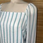 Apt. 9  white blue striped square neck long sleeve blouse top shirt Large Photo 2