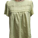 SheIn Green Swiss Dot Crochet Trim Puff Sleeve Babydoll Top Womens Medium Photo 0