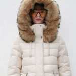 ZARA White Puffer Jacket with Faux Fur Hood Photo 10