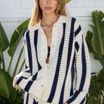 Whiteroom + Cactus‎ Cotton Navy and Ecru Open Knit Resort Short Set Size Medium Blue Photo 0