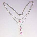 Vintage Silver Tone & Pink Crystals Y Drop Double Strand Boho Necklace Photo 3