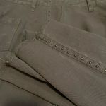Joie  Cropped Pants Size 8 Army Green Linen Blend Fray Hem Studded Straight Leg Photo 10