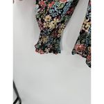 Loft Women Blouse Black Floral Ruffle Sheer Size Medium Dark Feminine Smocked Photo 2